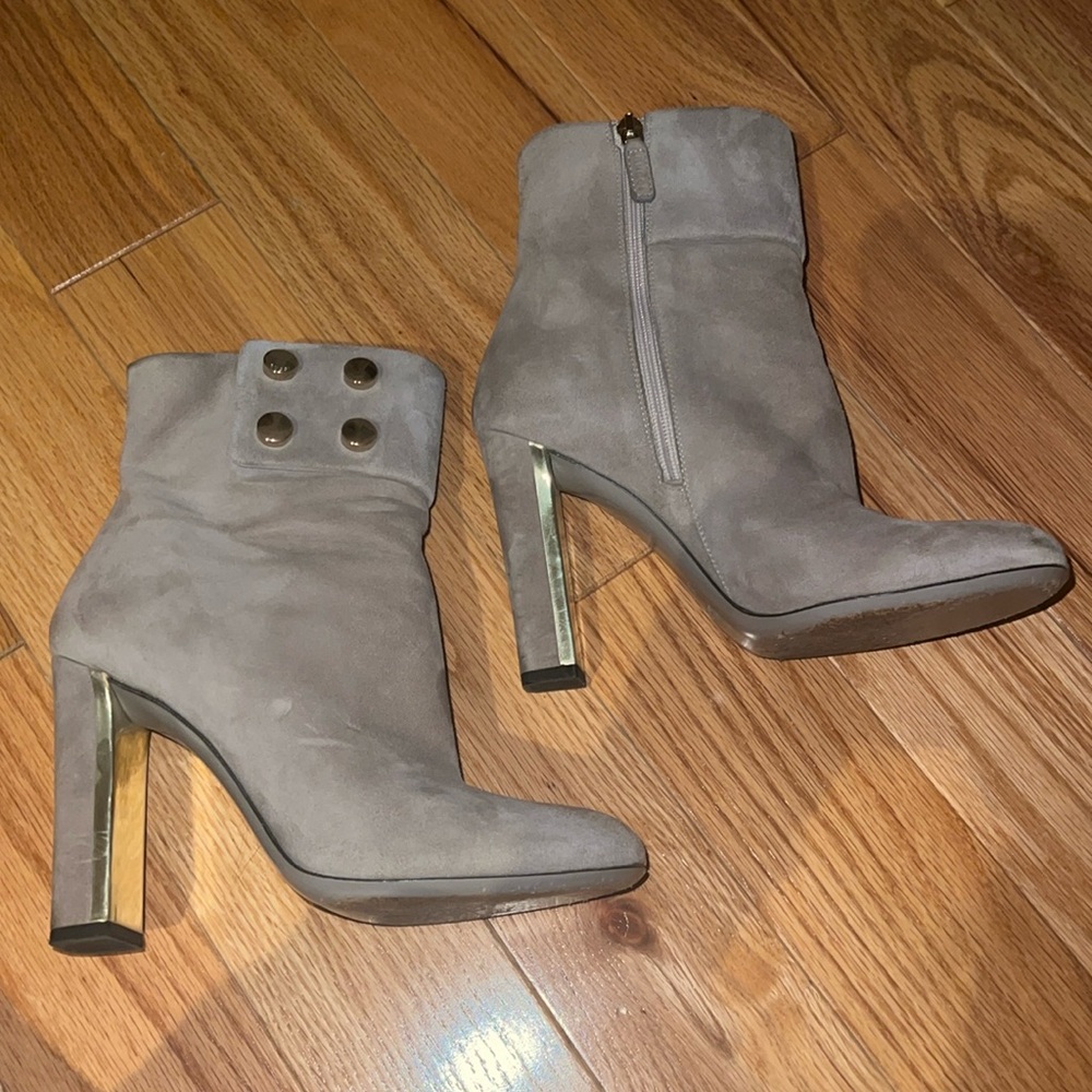 Gucci grey suede Vernice block heel ankle boots size 36 (6 US)